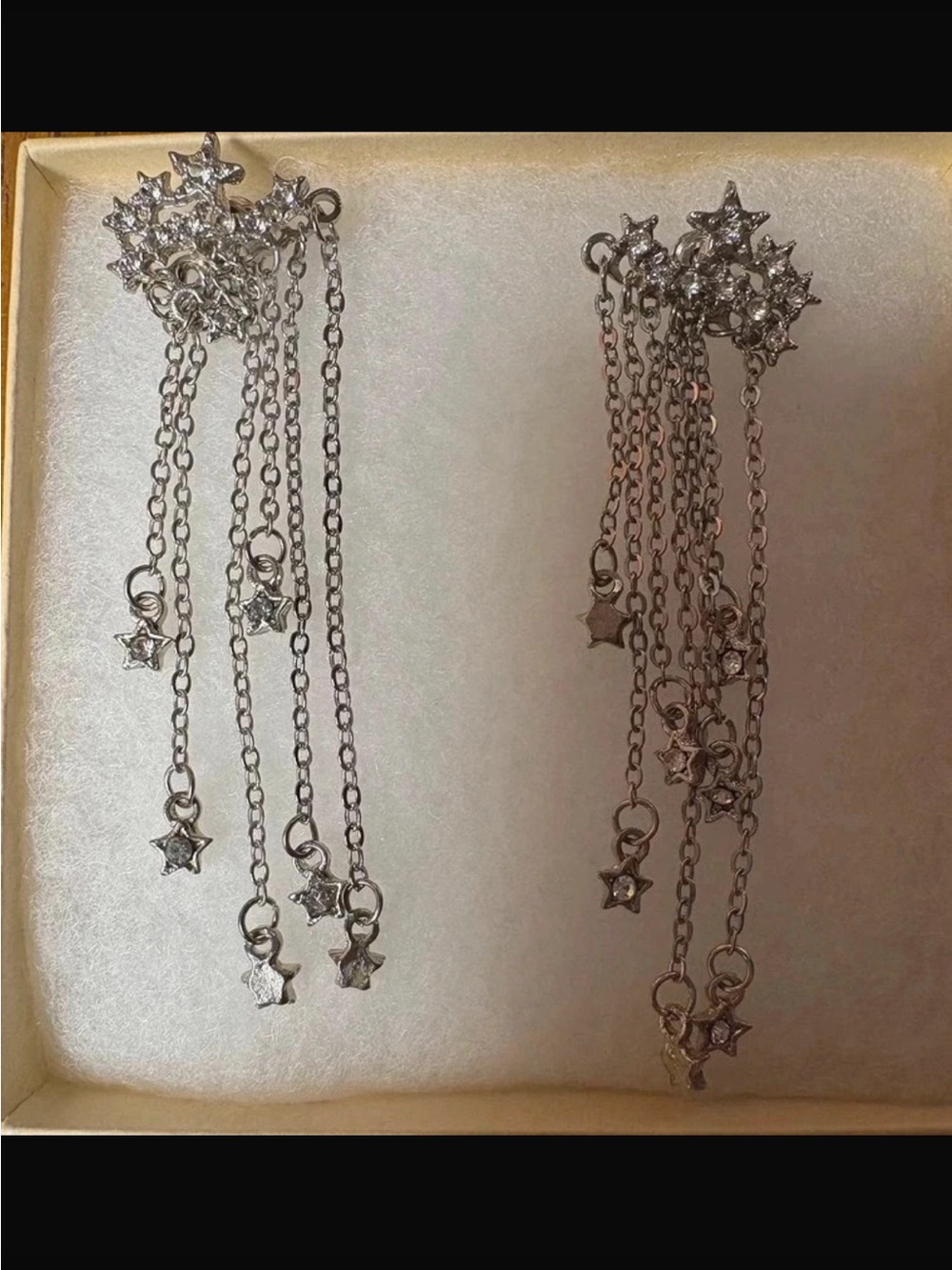 Dainty Silver Star Cascade Earrings - Sparkling Chain Drop